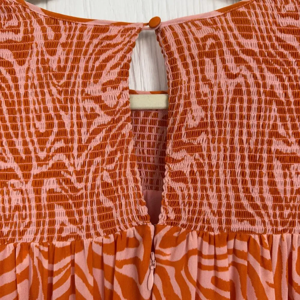 Cinq a Sept Billowed Sleeve Rika Dress Size 6 Orange Pink Smocked Boatneck NWT - Picture 11 of 14